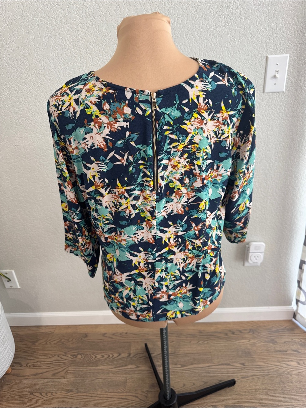 Sam & Lavi Navy Floral Print Blouse with Teal and Yellow Accents - Picture 3 of 3